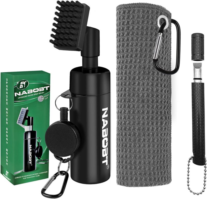 nabobt Golf Towel and Brush Set, Premium Golf Towel(16x16 inch) & Club Brush Cleaner with Retainer Clip and Squeeze Water Bottle, Essentials Golf Accessories for Men - Image 1